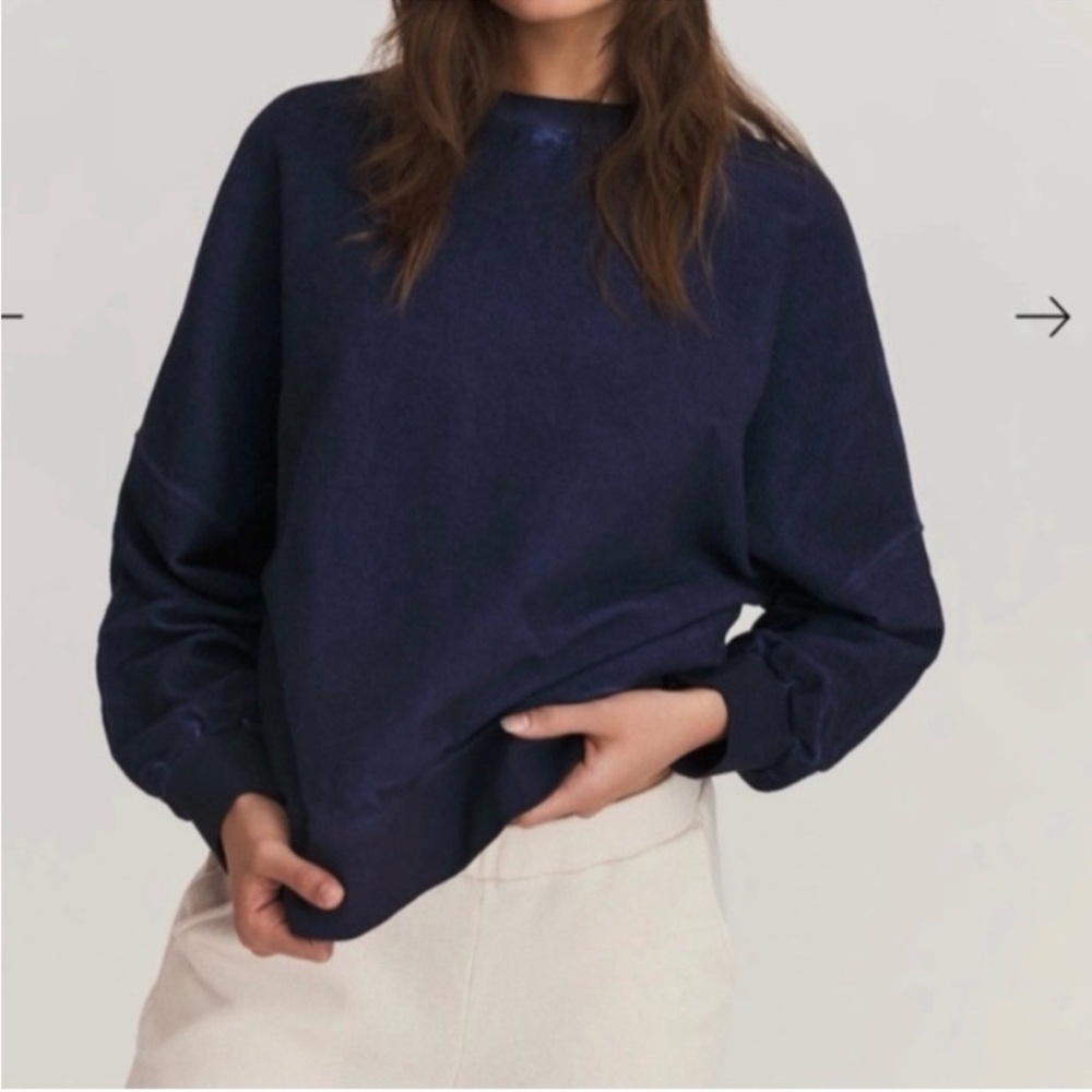 Something Navy Oversized Reversed Jersey Crewneck Pullover Sweatshirt Women’s S